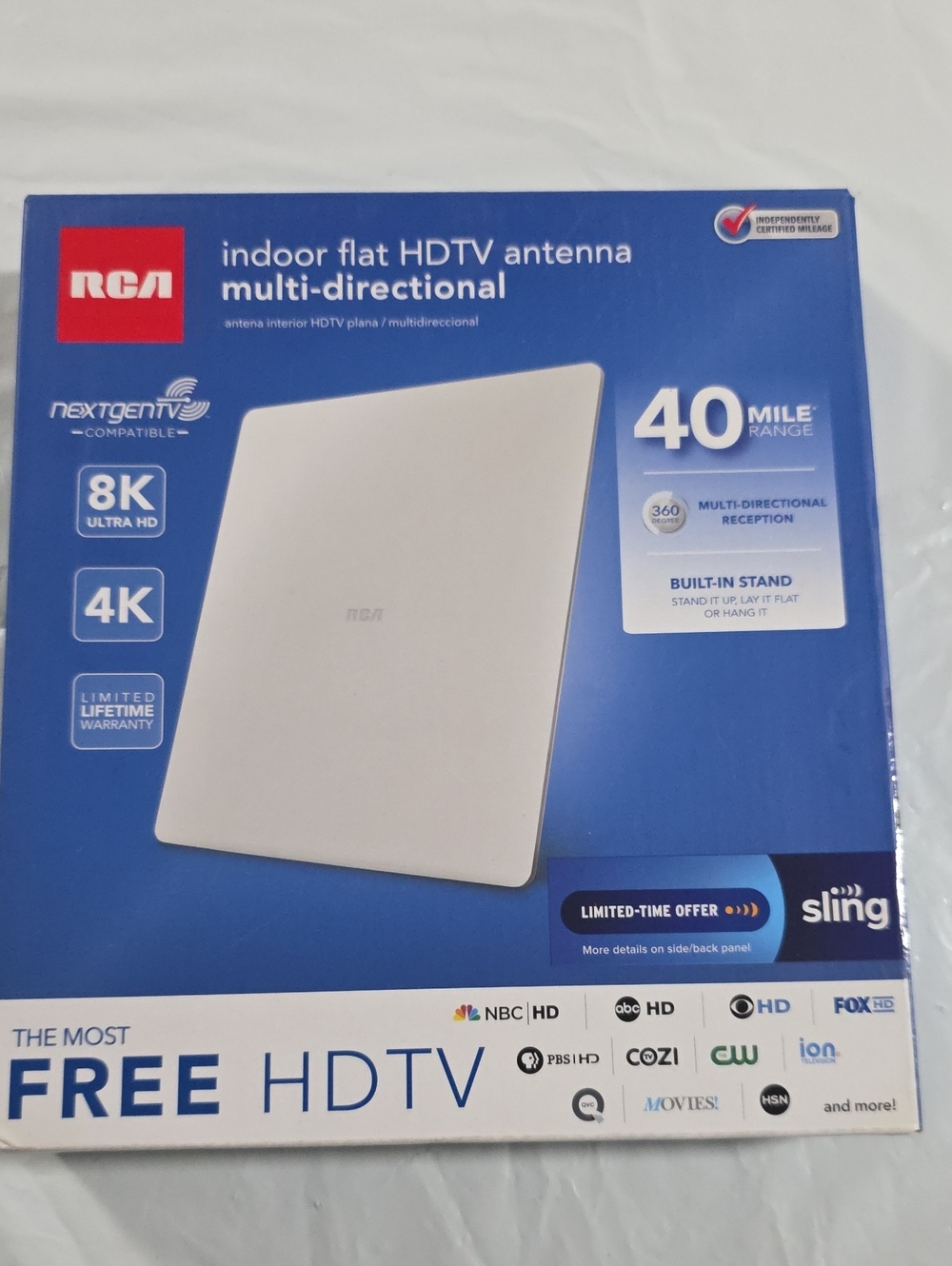 RCA Indoor Flat HDTV Antenna — White — Multi-Directional Reception